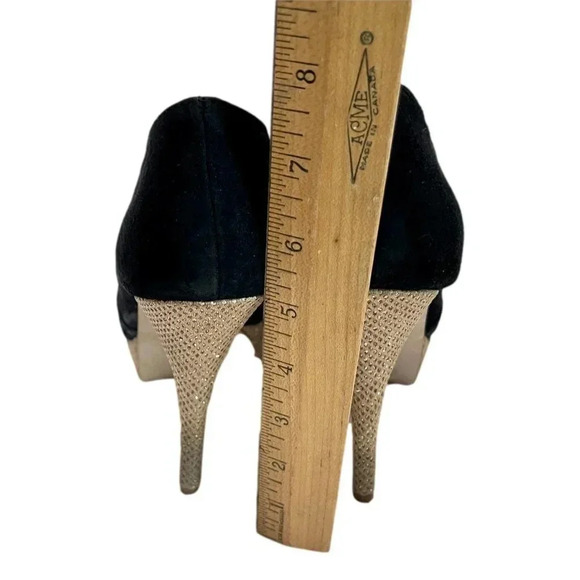 Kate & Mel Black Shoes Size 8 Suede Leather Zip Gold 5 in Gold Stiletto Heels - Picture 8 of 12